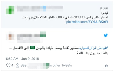 Sentiment to Saudi women driving ban