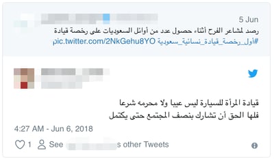 Sentiment to Saudi women driving ban